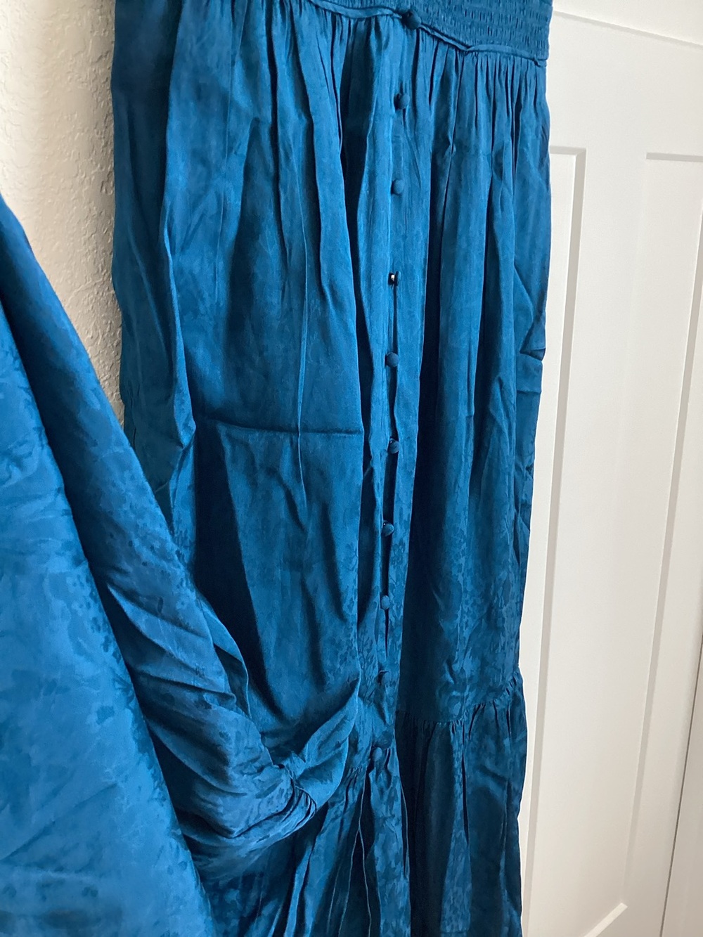 Anthropologie Peregrine V-Neck Midi Dress Silken Cap Sleeve Small Deep Sea Blue - Picture 8 of 15